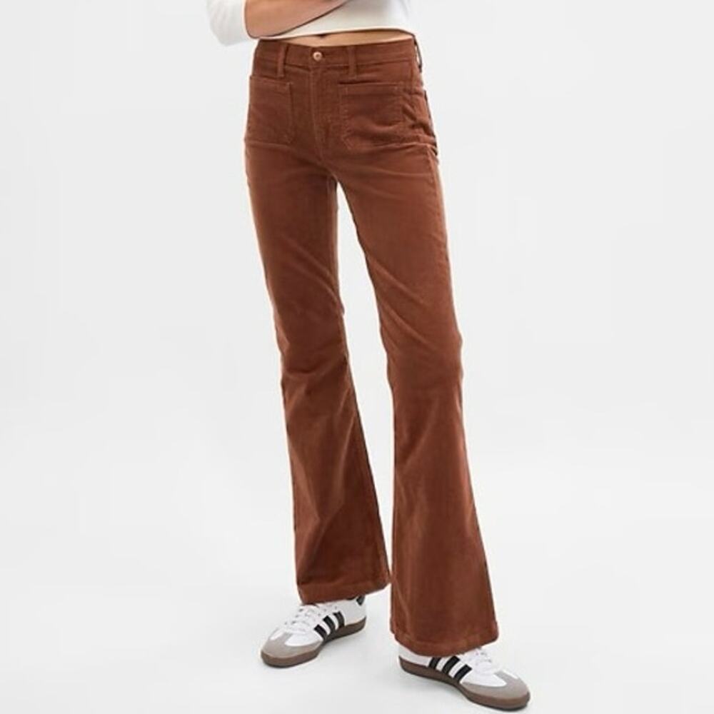 Gap Women’s 27 Pant 70s High Rise Flare Brown Corduroy Stretch 4 Regular